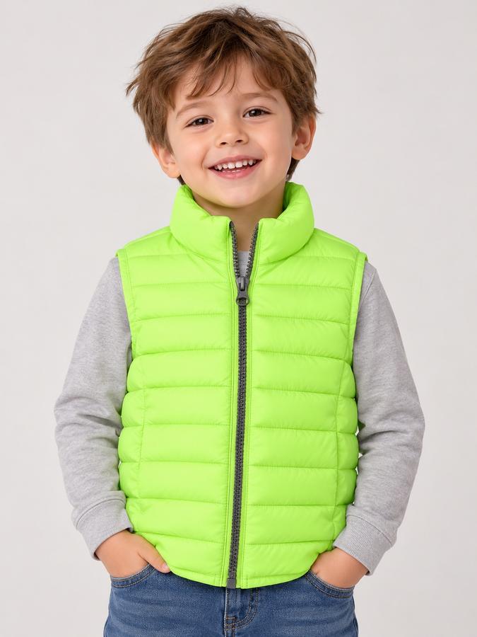 Kids’ Neon Lime Quilted Puffer Vest, photo 2