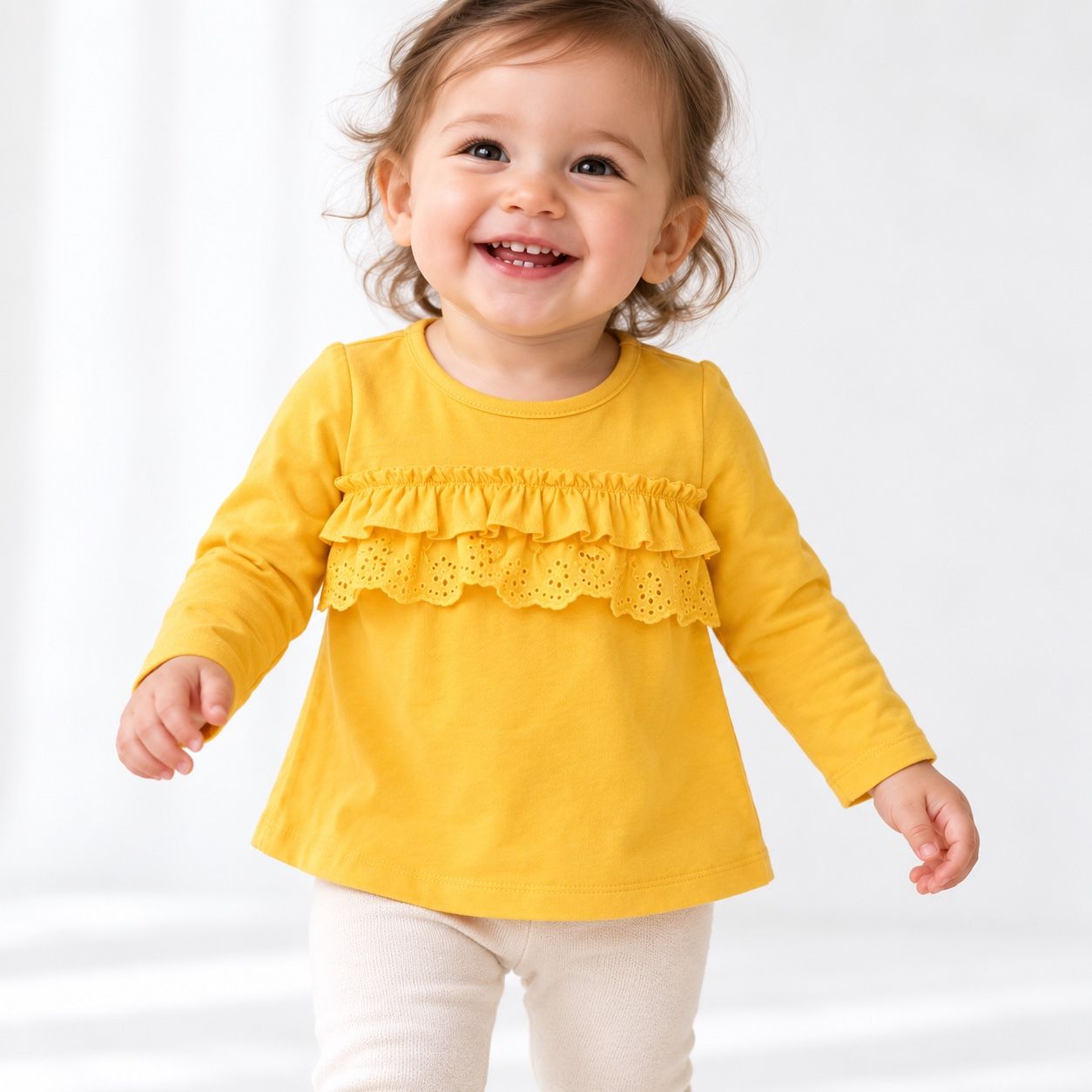 First Impressions Mustard Yellow Ruffle Top for Baby Girls, photo 2