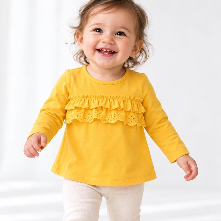 First Impressions Mustard Yellow Ruffle Top for Baby Girls, photo 2