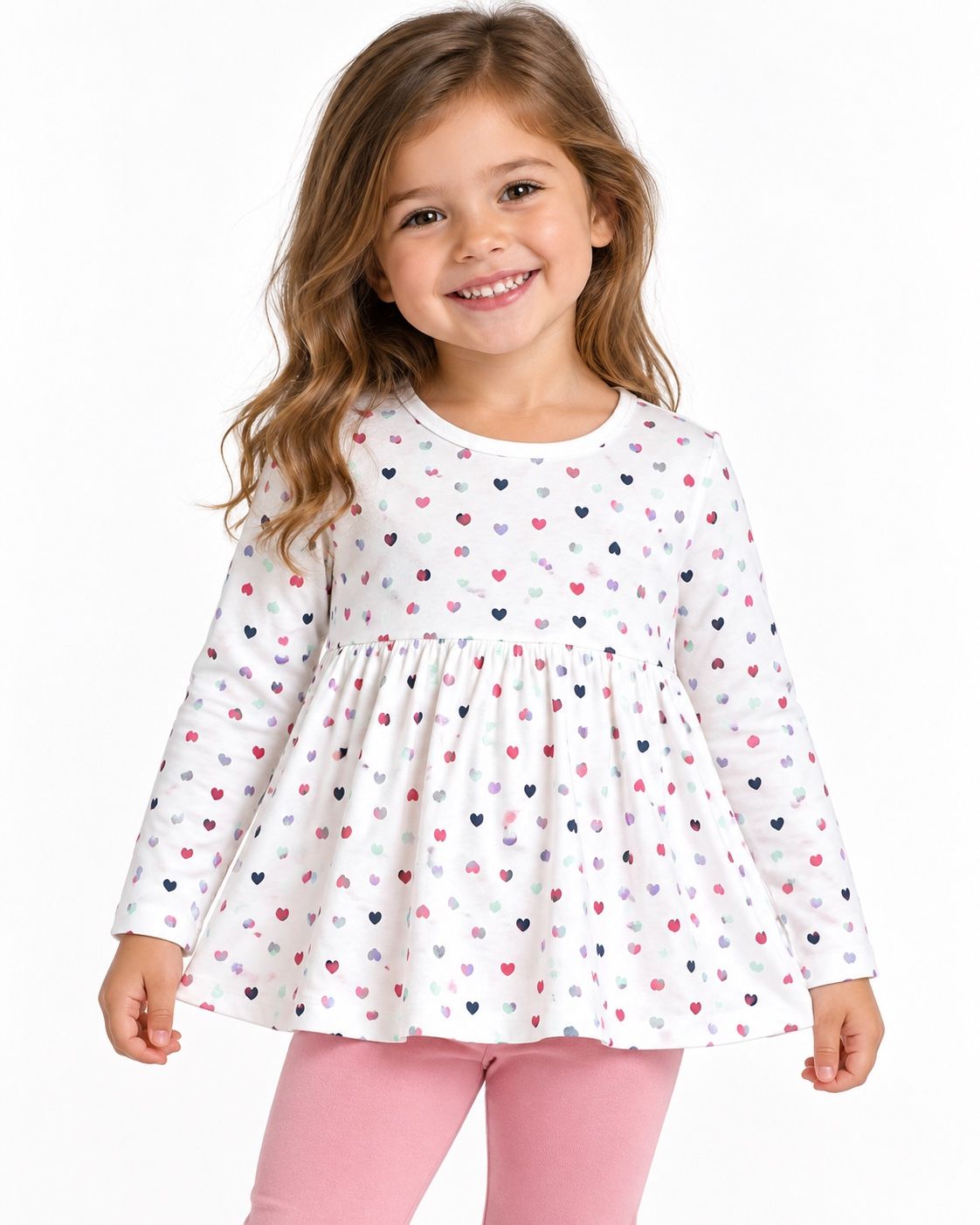 First Impressions Girls’ Multicolor Heart Print Peplum Top, photo 2