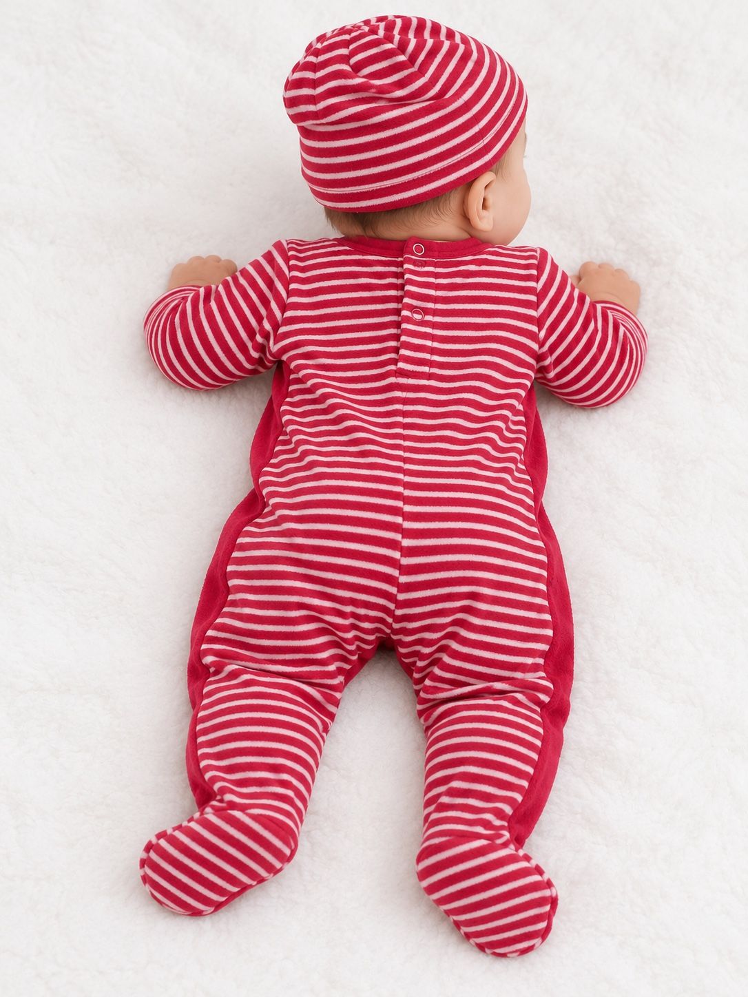 Baby Red Plush Bear Footed Romper Set, photo 3