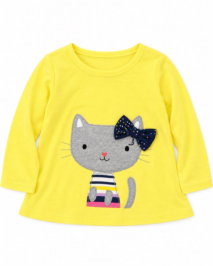 Baby Girl Yellow Cat Graphic Long-Sleeve Top