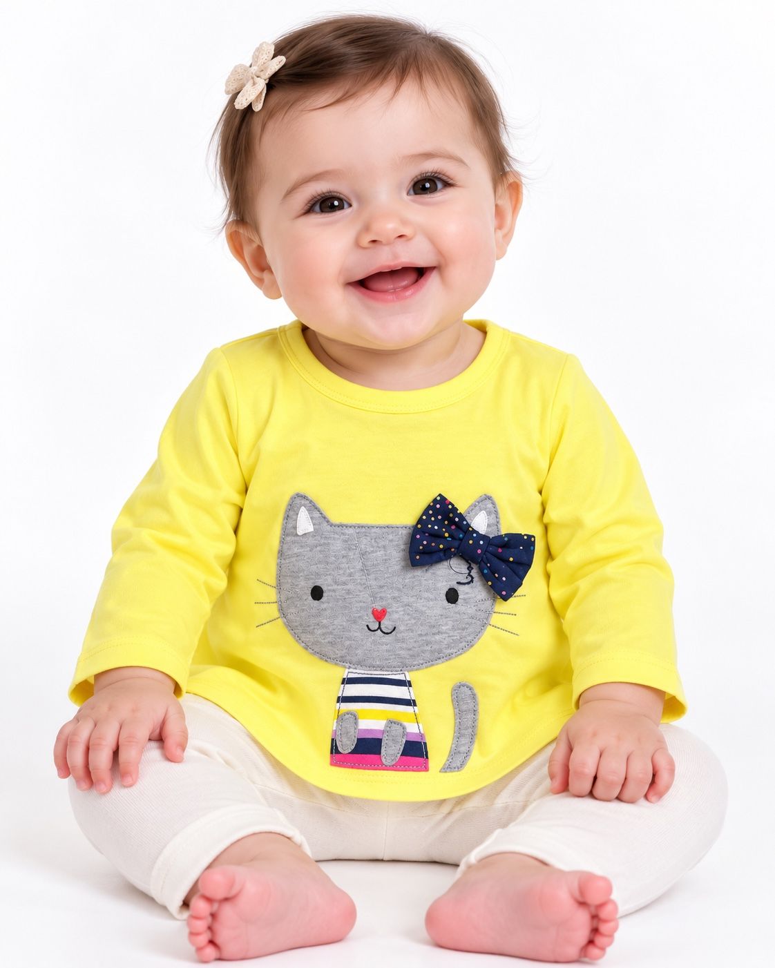 Baby Girl Yellow Cat Graphic Long-Sleeve Top, photo 2