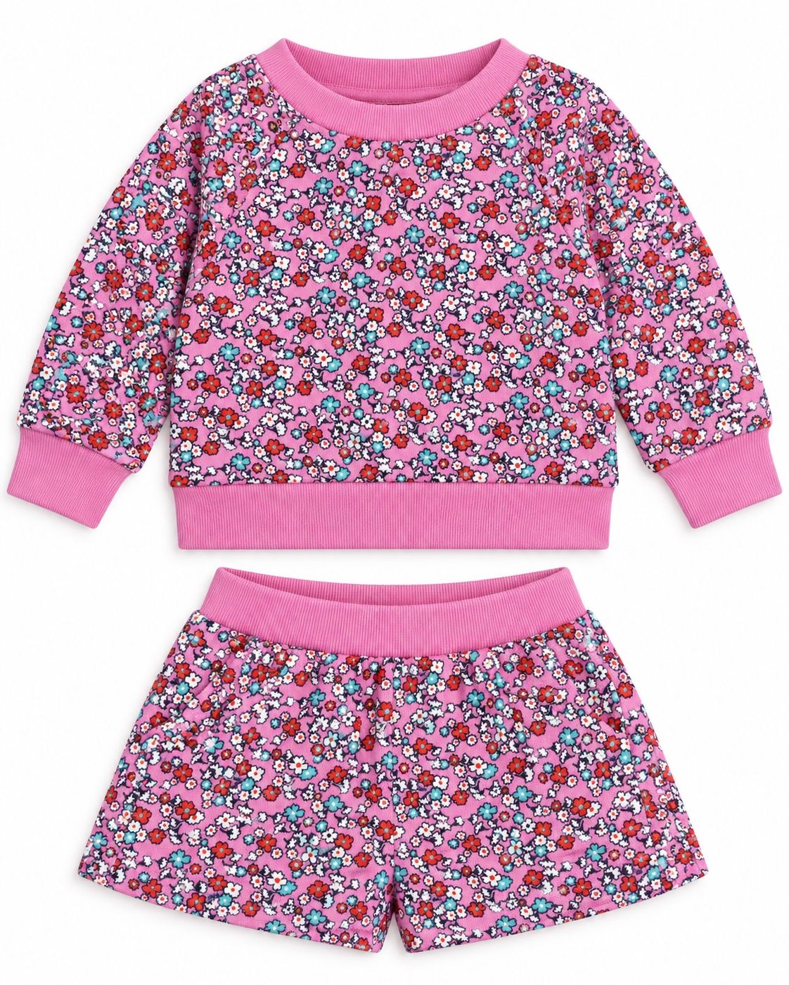 Girls’ Pink Floral Sweatshirt and Shorts Set