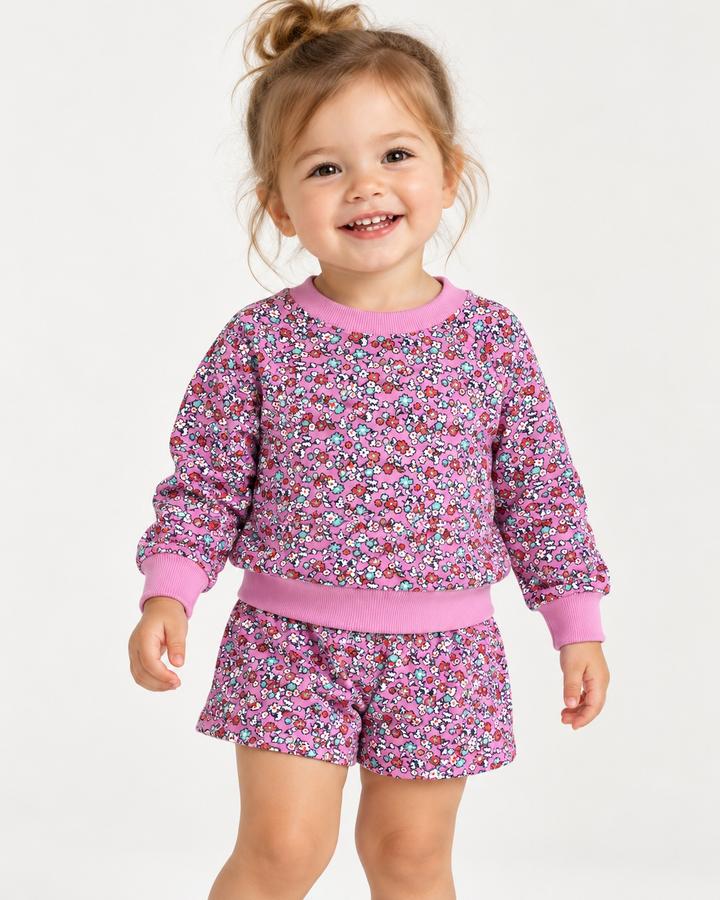 Girls’ Pink Floral Sweatshirt and Shorts Set, photo 2