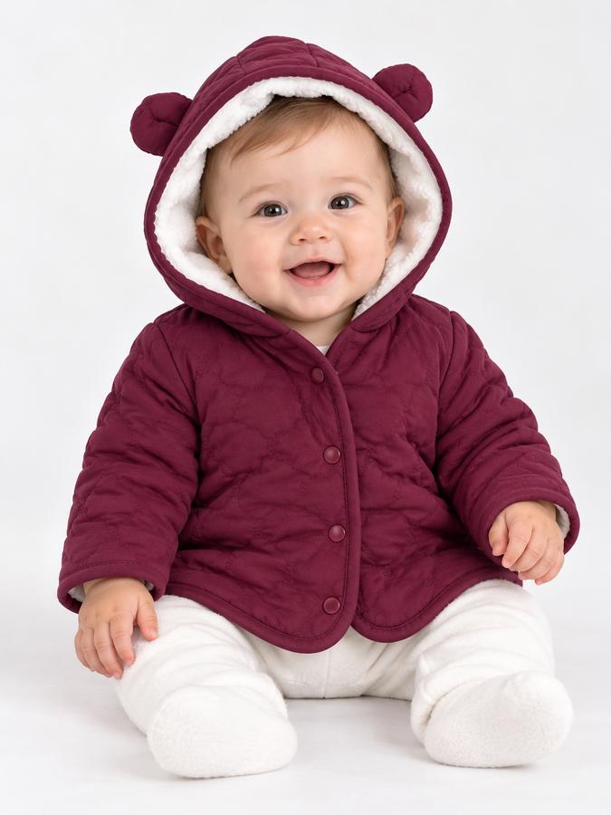 First Impressions Baby Boy Burgundy Sherpa-Lined Hooded Jacket, photo 2