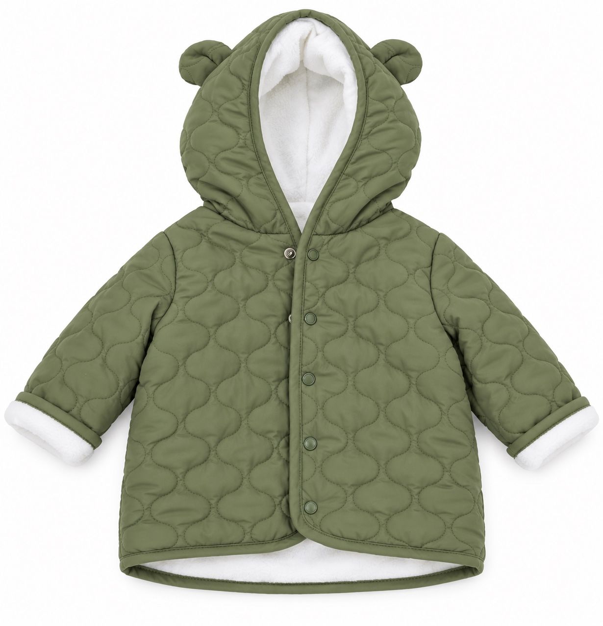 Olive Green Quilted Baby Jacket with Fleece Lining