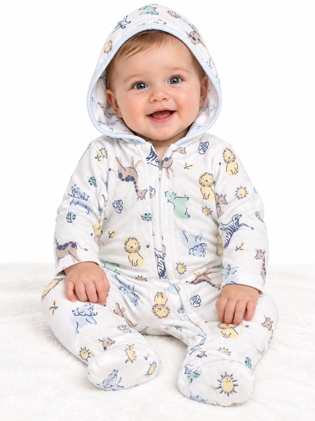 First Impressions Pastel Animal-Print Hooded Baby Sleeper, photo 2