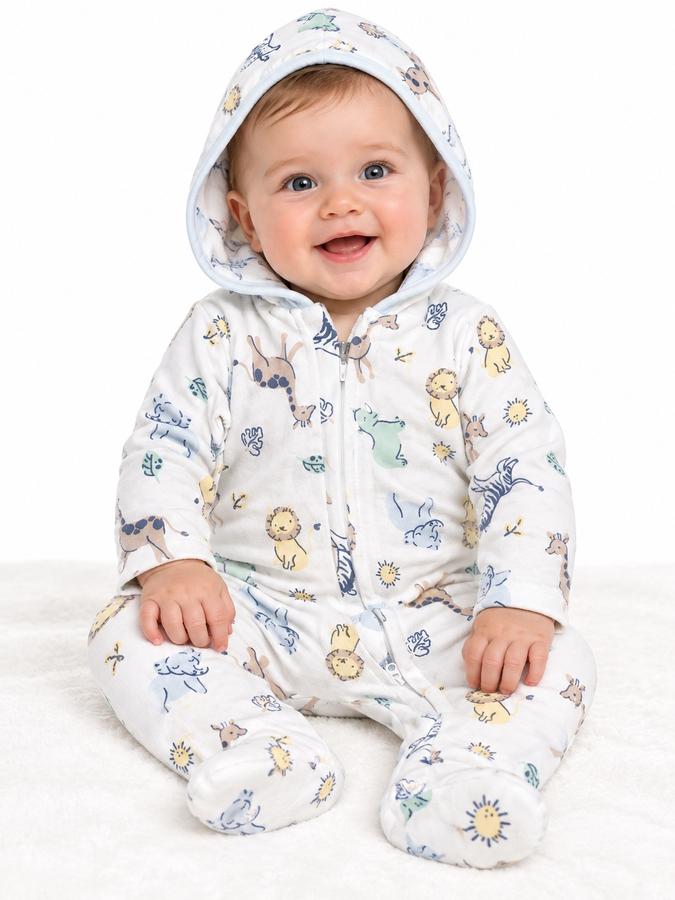 First Impressions Pastel Animal-Print Hooded Baby Sleeper, photo 2