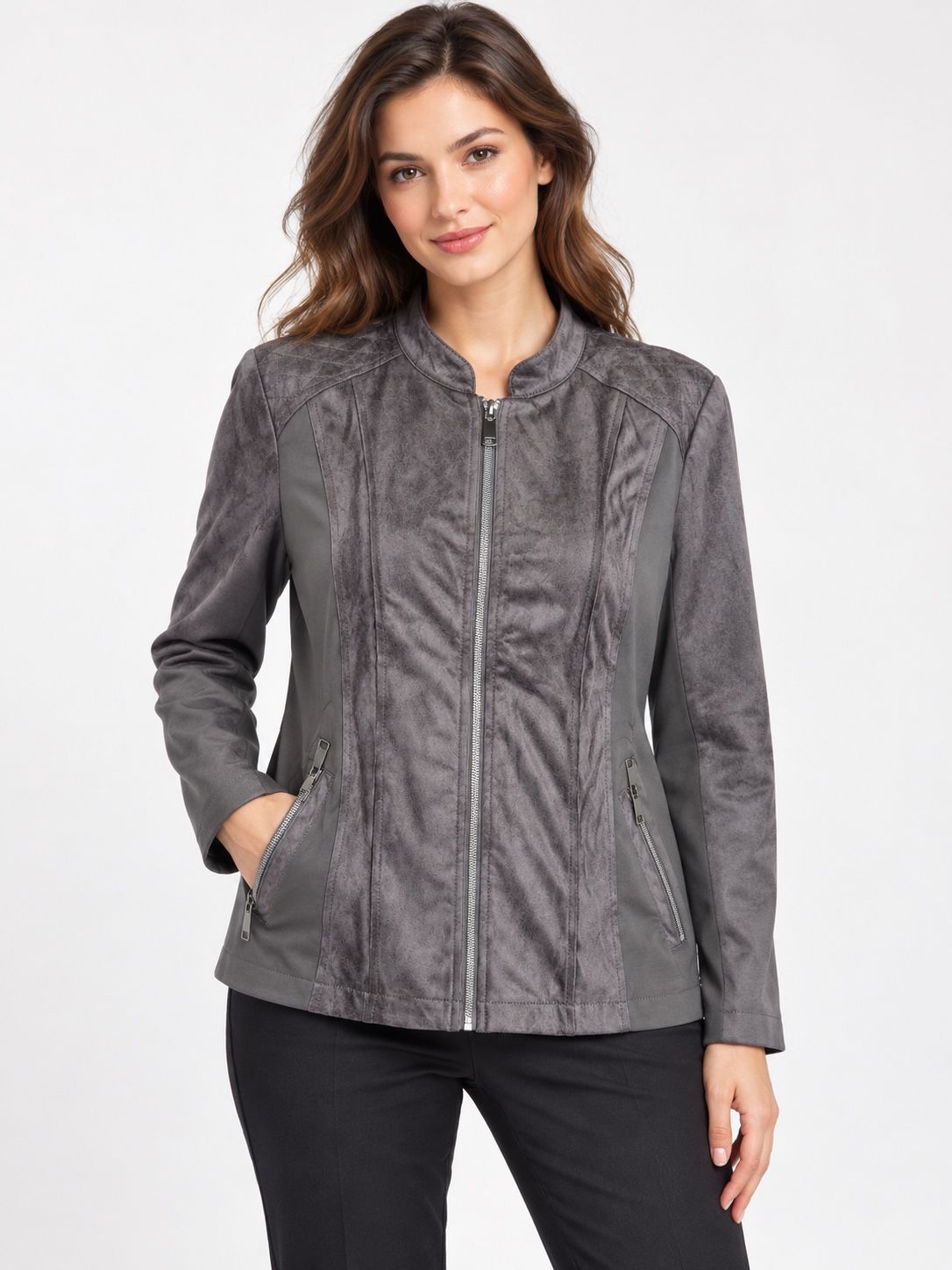 Gina Laura Charcoal Gray Zip-Up Jacket, photo 2