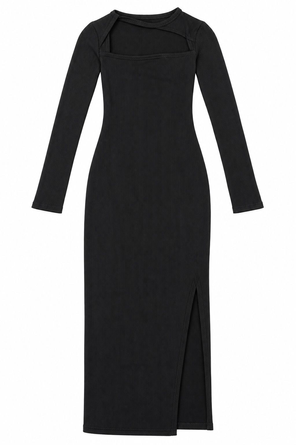 Bershka Black Ribbed Cut-Out Maxi Dress