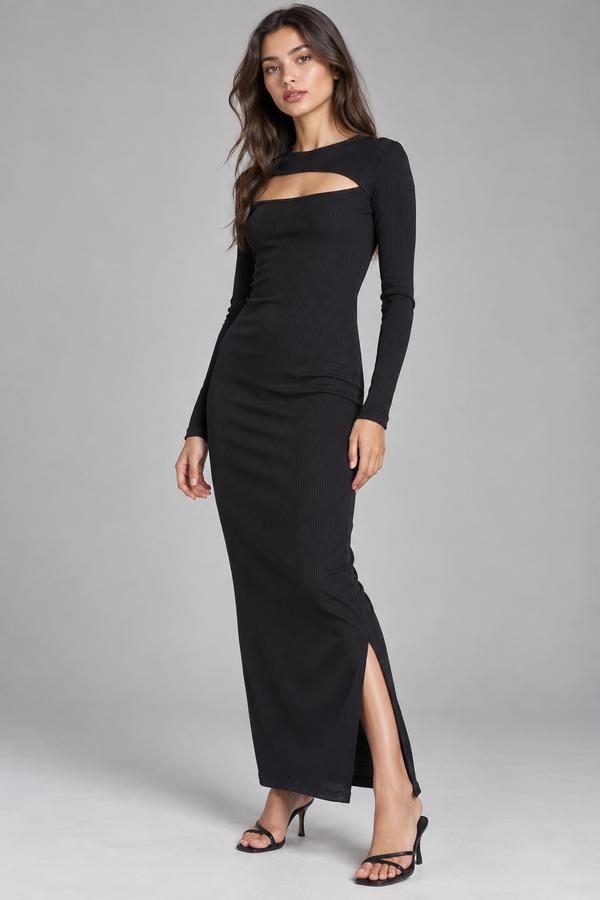 Bershka Black Ribbed Cut-Out Maxi Dress, photo 2