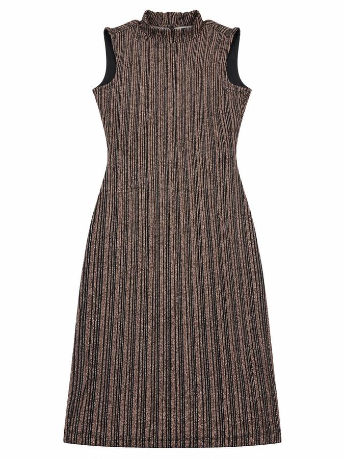 VILA Metallic Ribbed High-Neck Sleeveless Dress