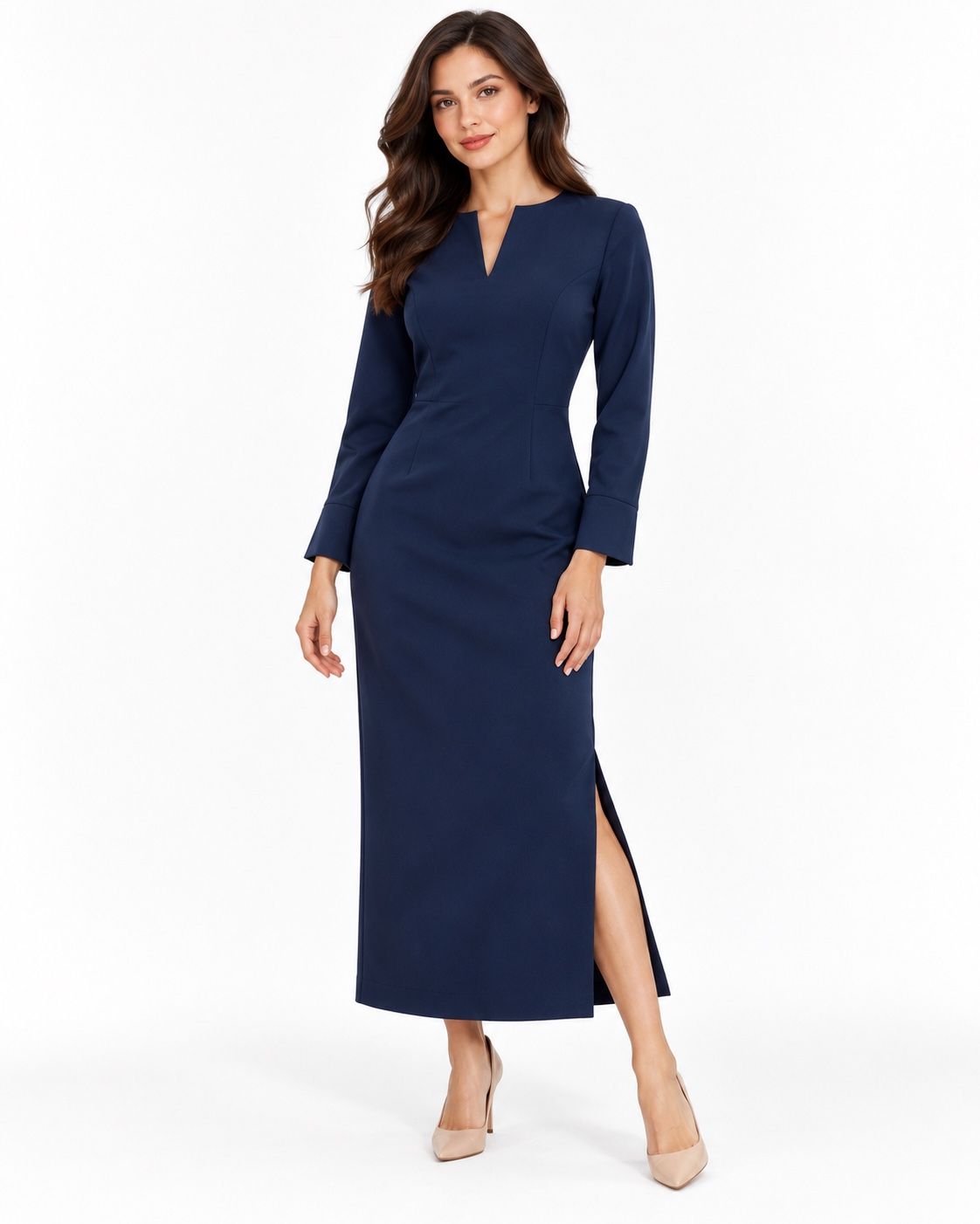 Ana Alcazar Dark Navy Long-Sleeve Midi Dress, photo 2