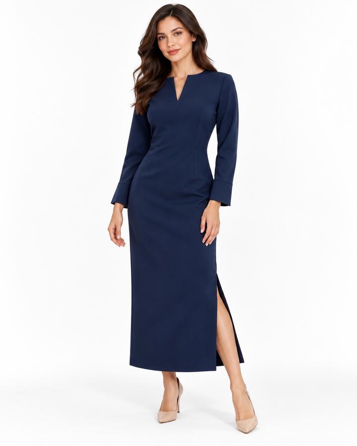 Ana Alcazar Dark Navy Long-Sleeve Midi Dress, photo 2