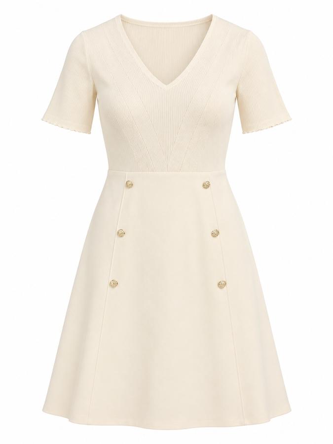Morgan de Toi Ivory Ribbed Knit Dress
