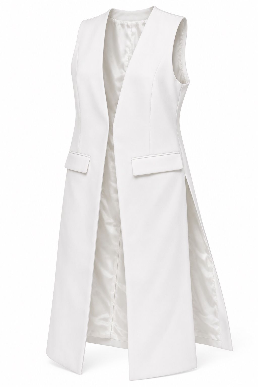 Zara White Sleeveless Longline Vest
