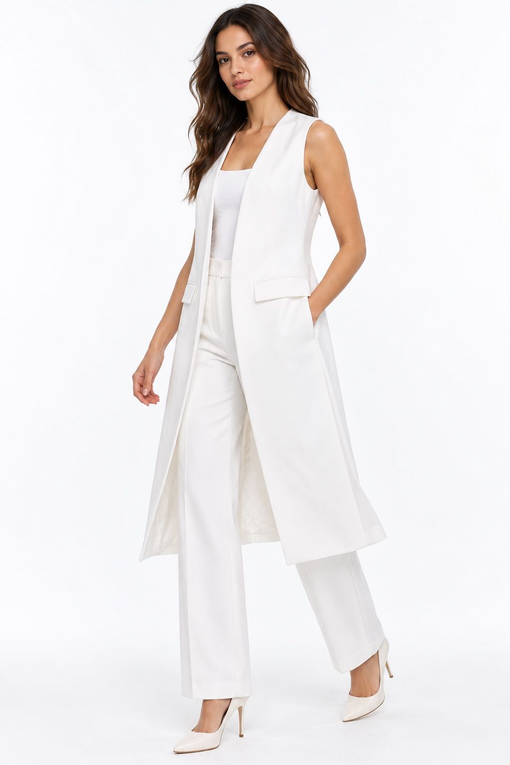 Zara White Sleeveless Longline Vest, photo 2