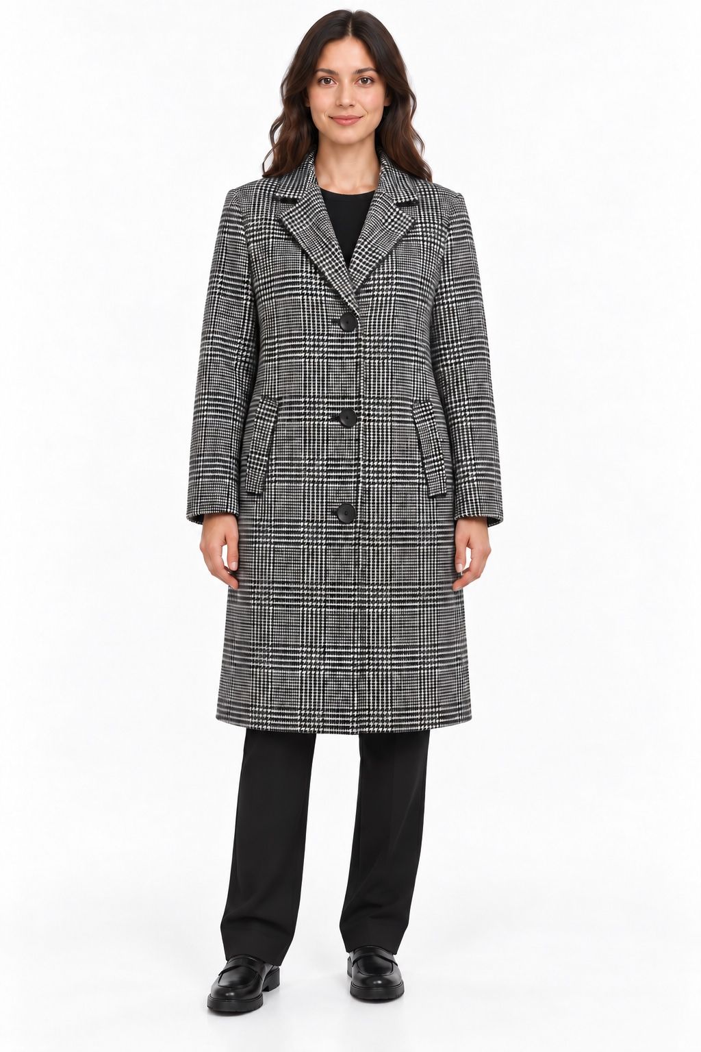 Jack & Jones Black & White Checked Long Coat, photo 2