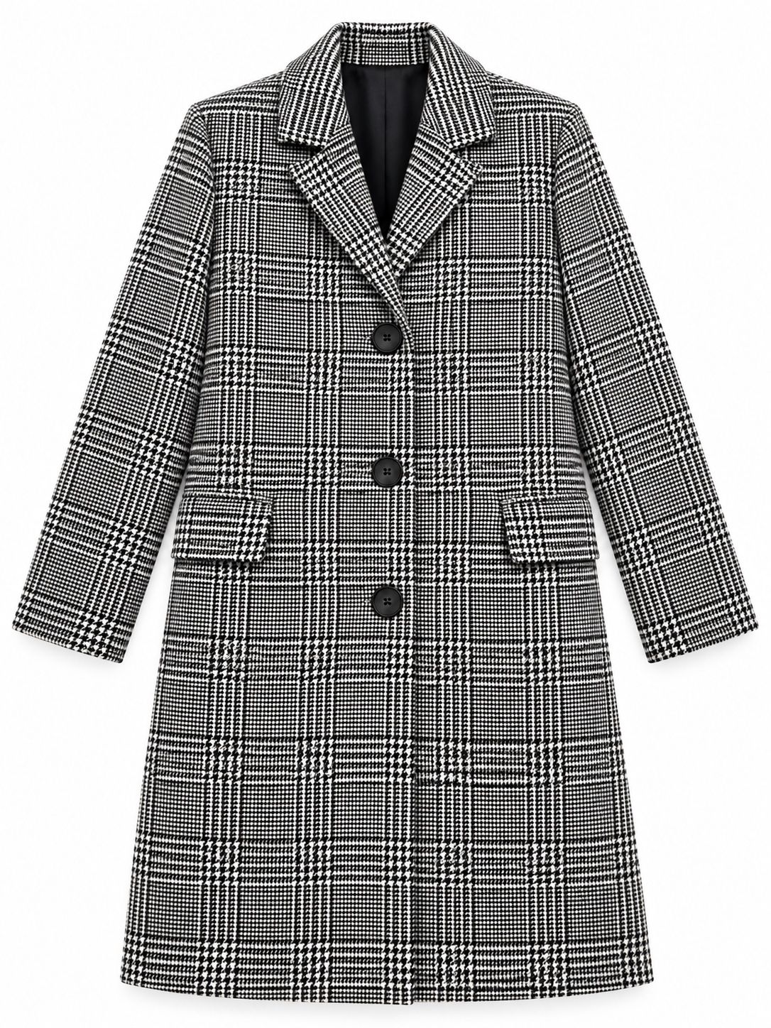 Jack & Jones Black & White Checked Long Coat