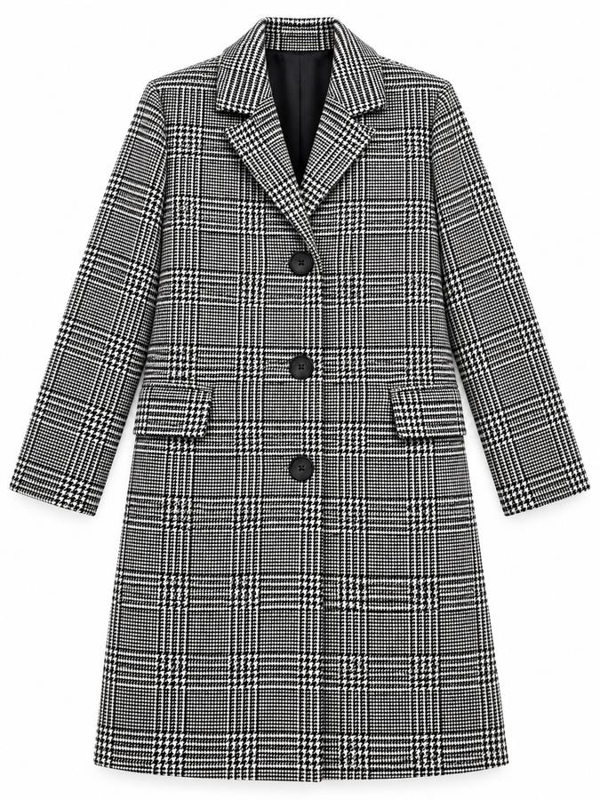 Jack & Jones Black & White Checked Long Coat
