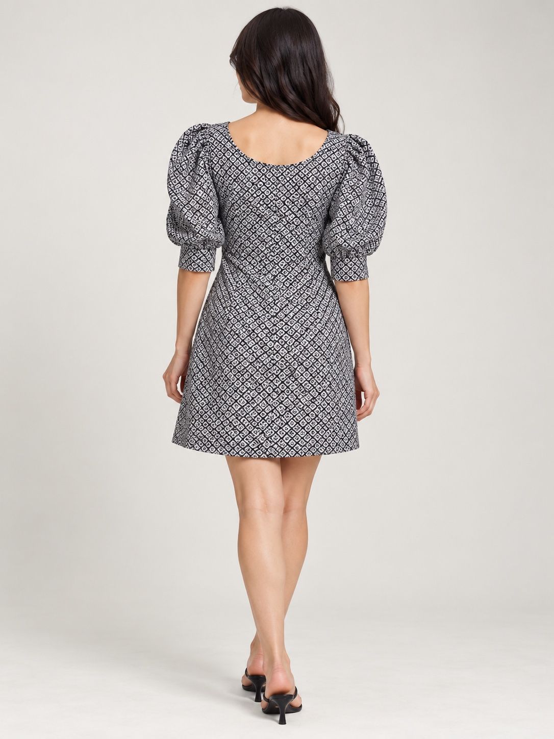 Nafnaf Black and White Geometric Puff-Sleeve Dress, photo 3