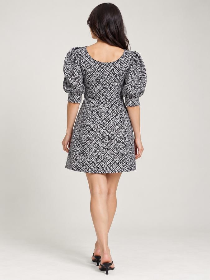 Nafnaf Black and White Geometric Puff-Sleeve Dress, photo 3