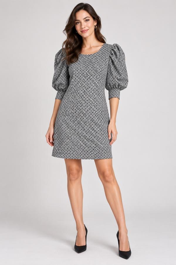 Nafnaf Black and White Geometric Puff-Sleeve Dress, photo 2