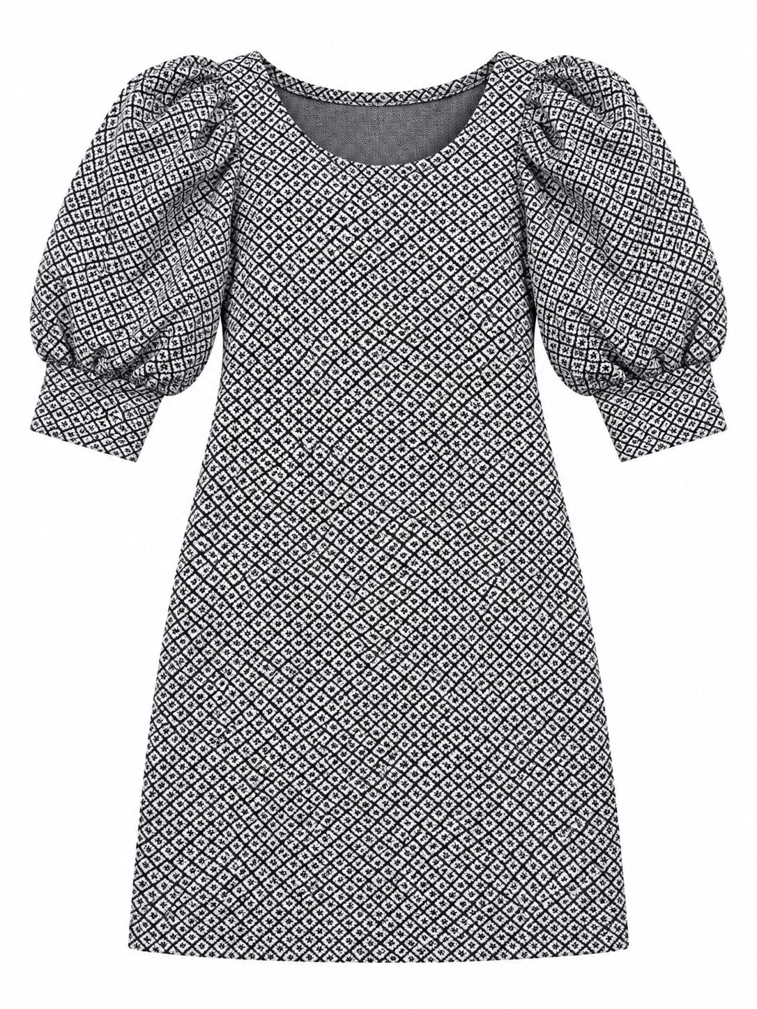 Nafnaf Black and White Geometric Puff-Sleeve Dress