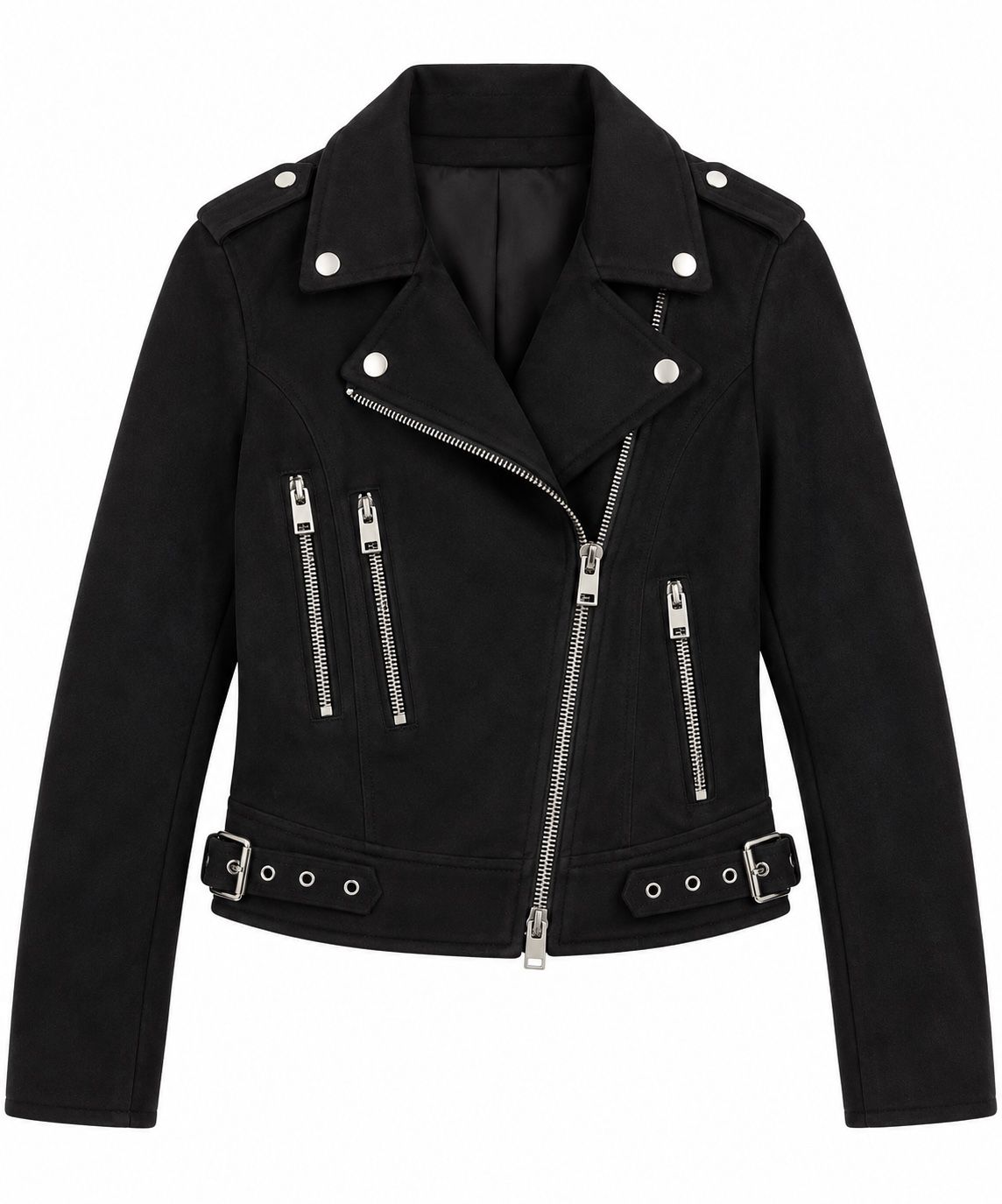 Zara Black Biker Jacket with Silver Zippers