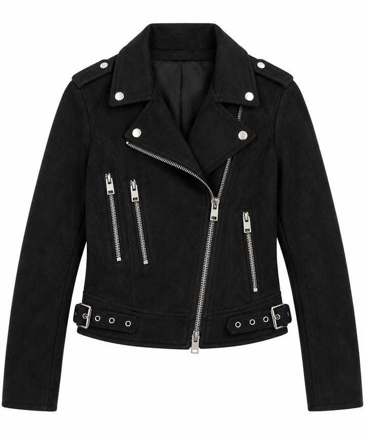 Zara Black Biker Jacket with Silver Zippers