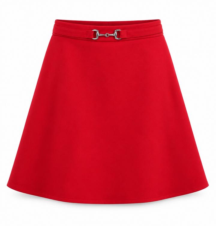 H&M Red A-Line Skirt with Buckle Detail