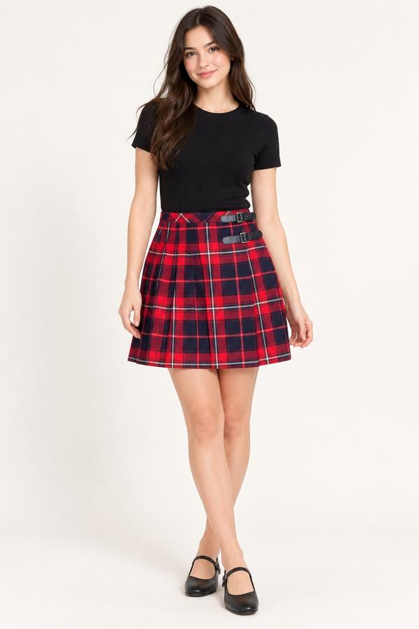 Esprit Red & Navy Tartan Pleated Skirt, photo 2