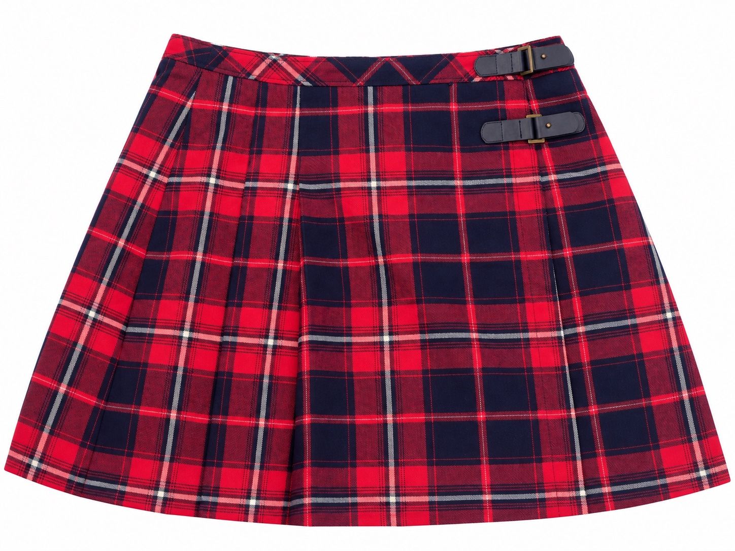 Esprit Red & Navy Tartan Pleated Skirt