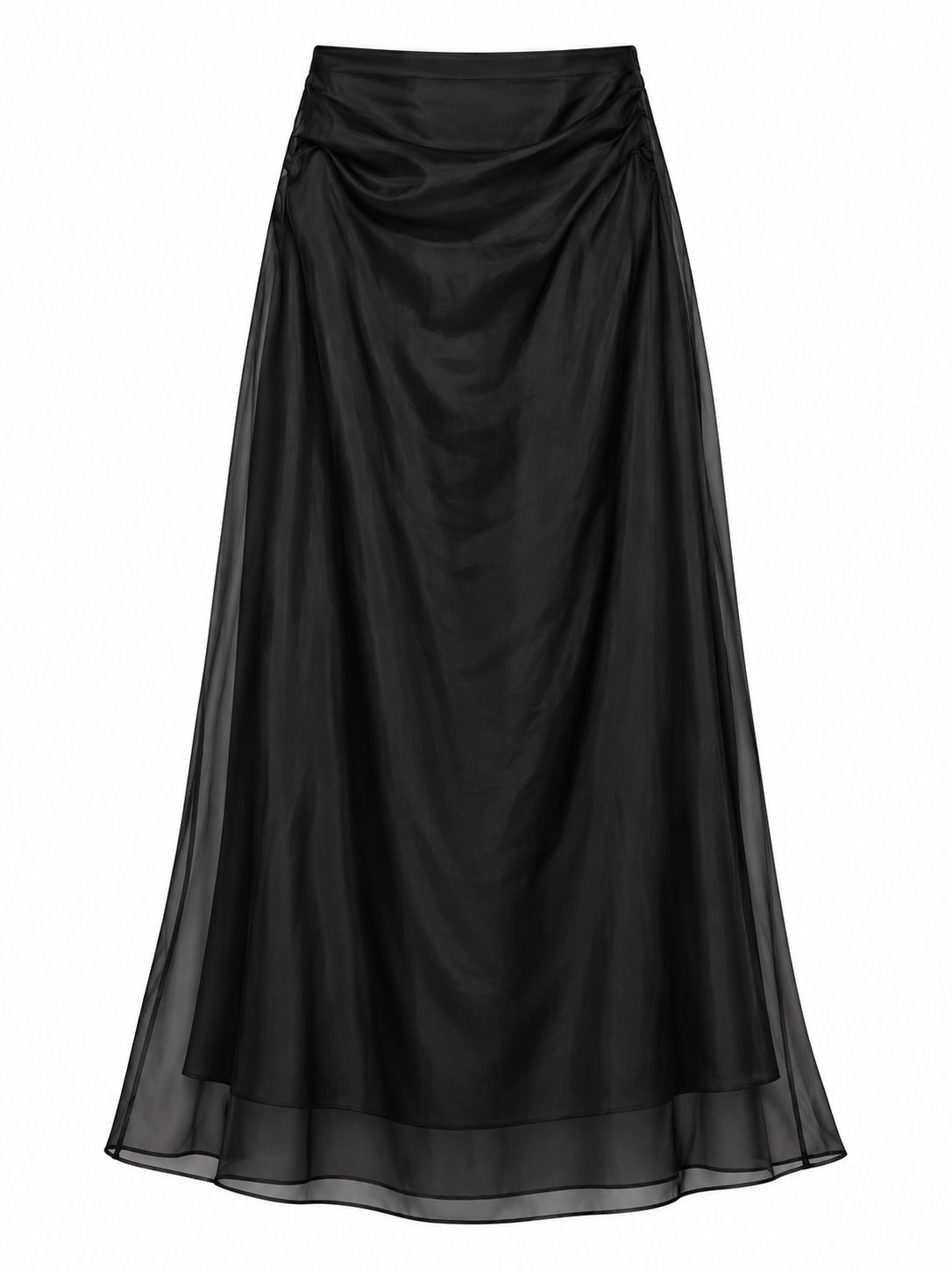 Zara Black High-Waisted Maxi Skirt with Sheer Overlay