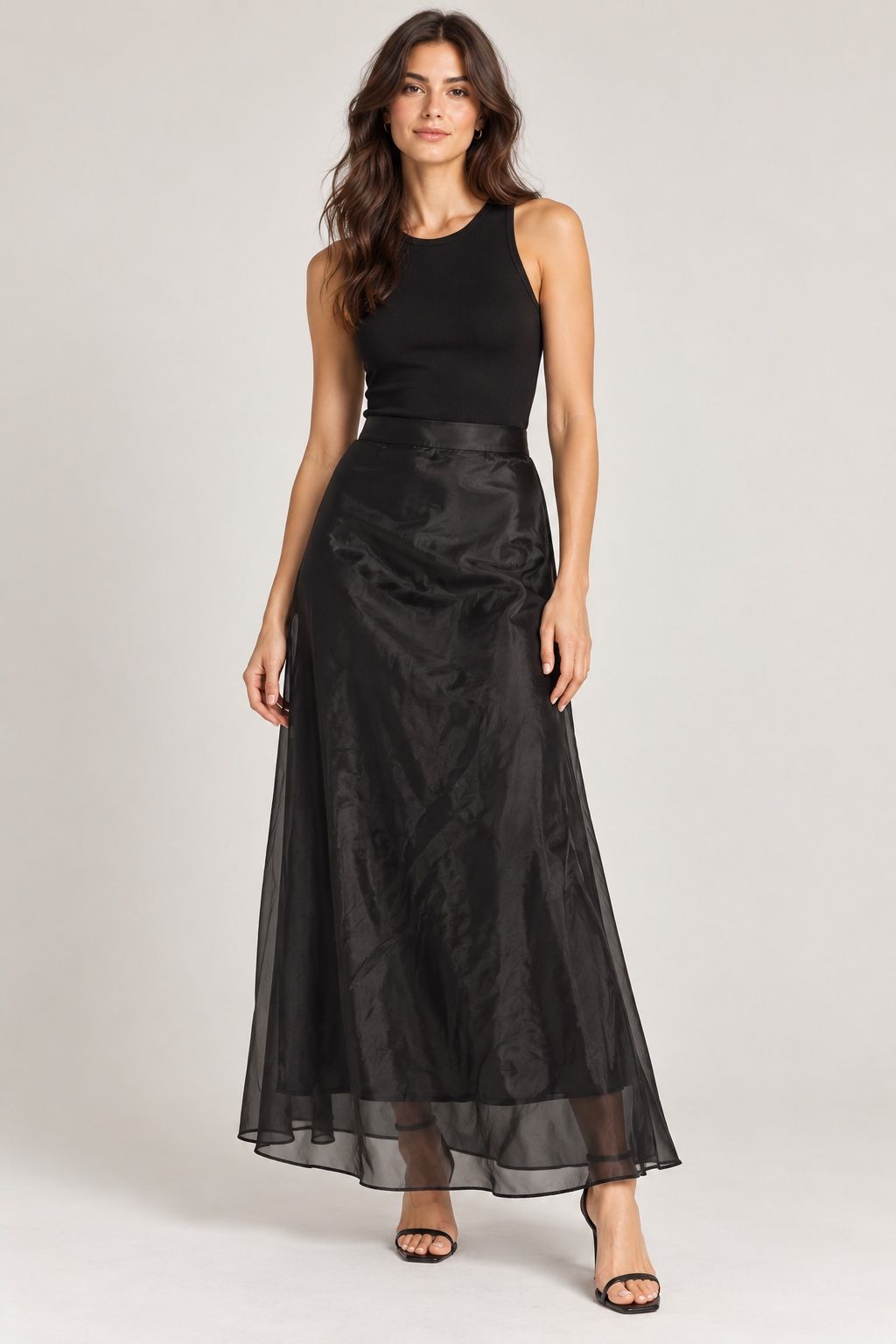 Zara Black High-Waisted Maxi Skirt with Sheer Overlay, photo 2