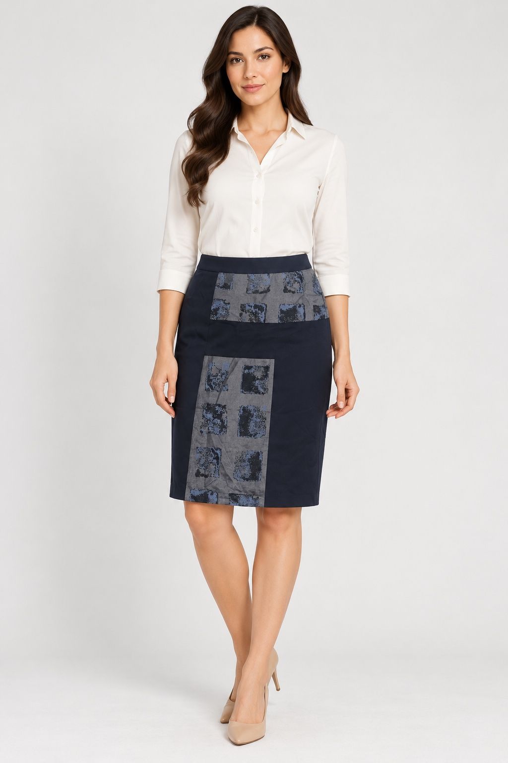 Jones Navy Geometric Panel Pencil Skirt, photo 2