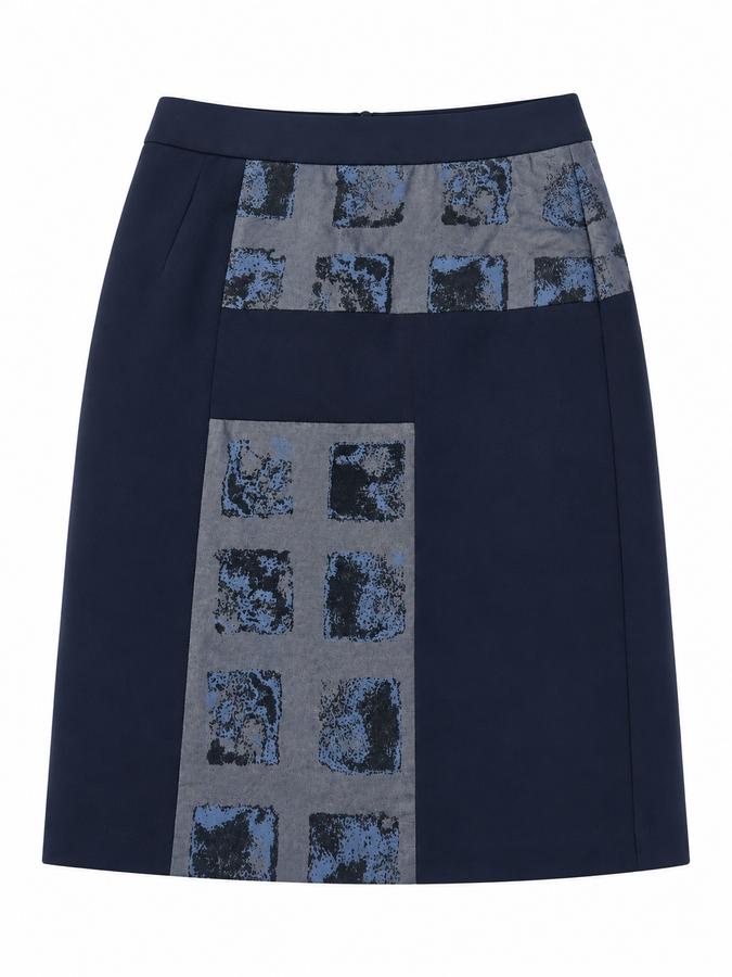 Jones Navy Geometric Panel Pencil Skirt