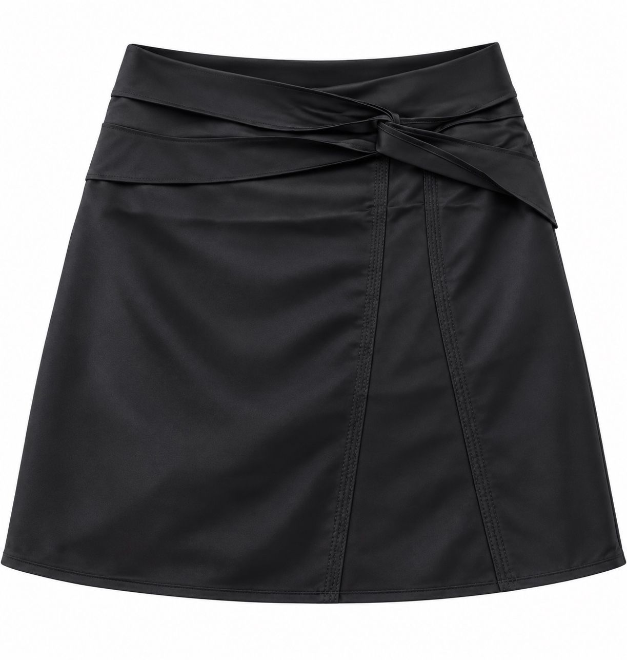 Apriori Black Satin Wrap Mini Skirt