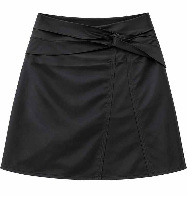 Apriori Black Satin Wrap Mini Skirt