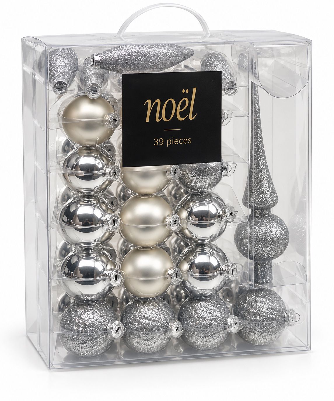 Noël 39-Piece Silver Glass Christmas Ornament Set