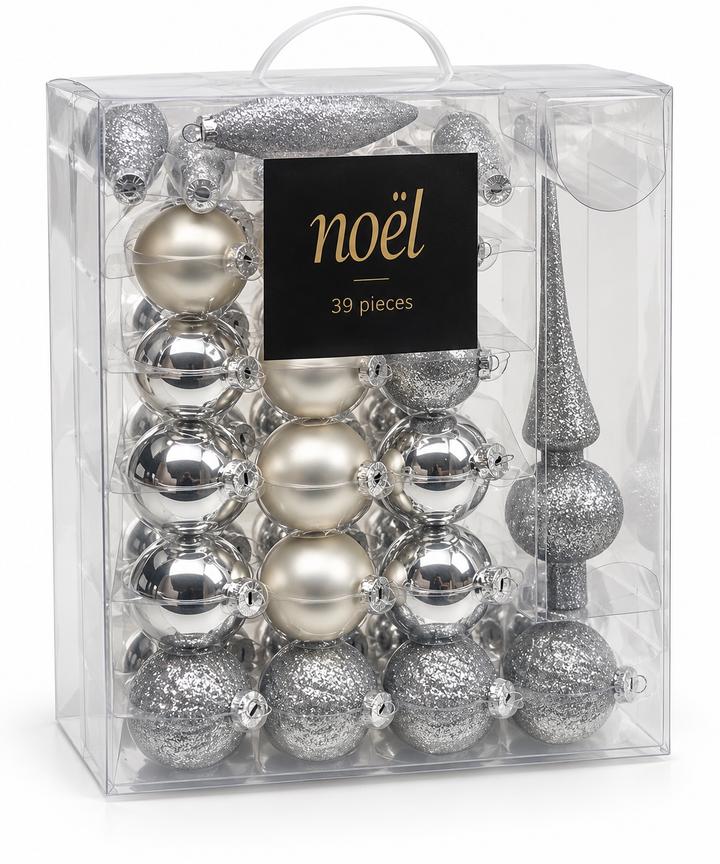 Noël 39-Piece Silver Glass Christmas Ornament Set