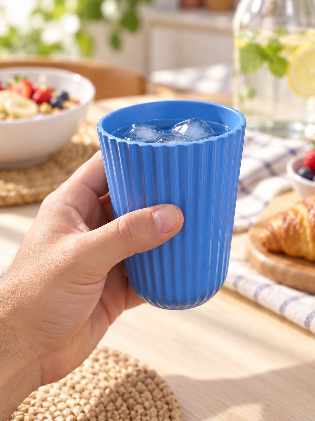 Blue Ribbed Melamine Tumbler – 300 ml, photo 2