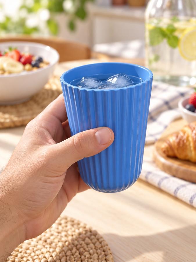Blue Ribbed Melamine Tumbler – 300 ml, photo 2