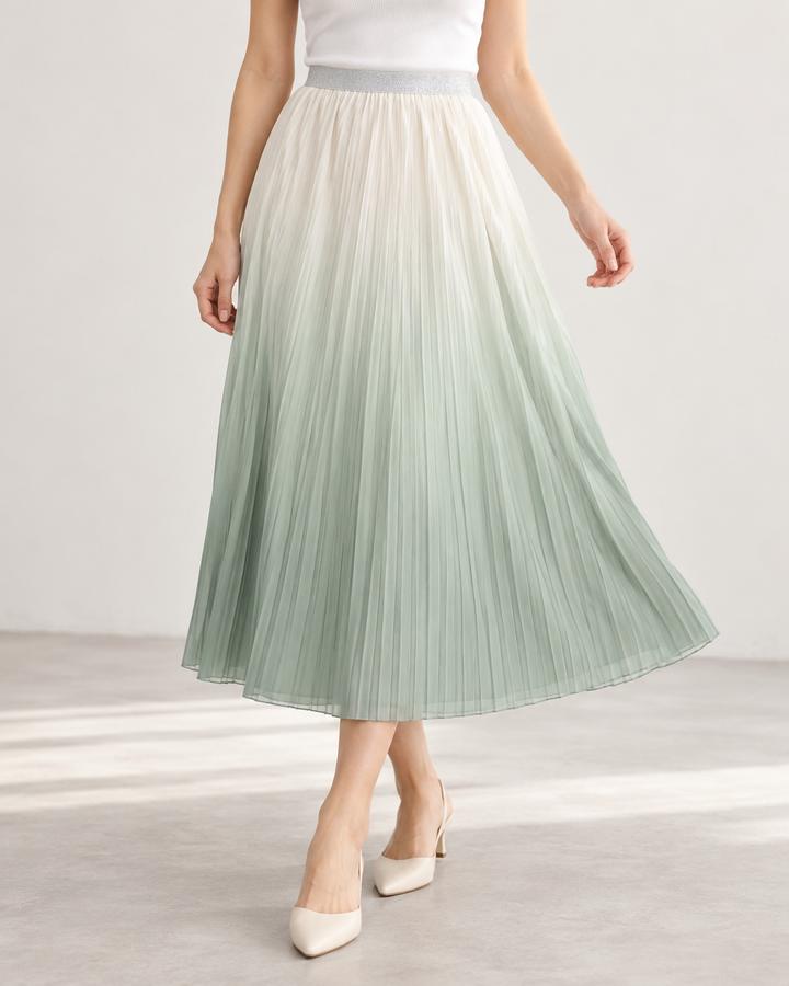 Girls’ Sage Green Pleated Ombre Midi Skirt, photo 2