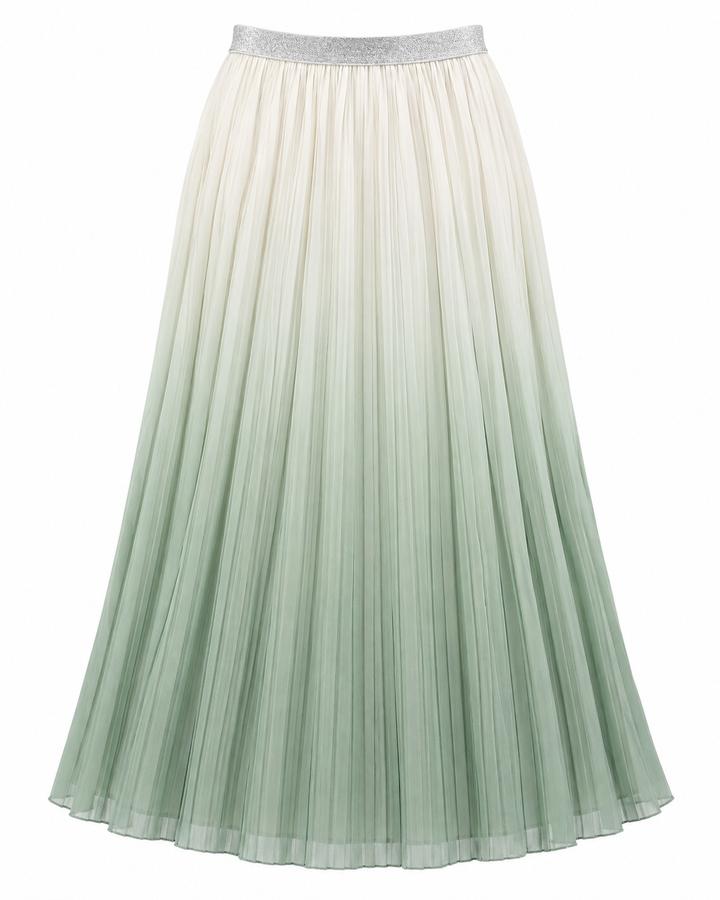 Girls’ Sage Green Pleated Ombre Midi Skirt