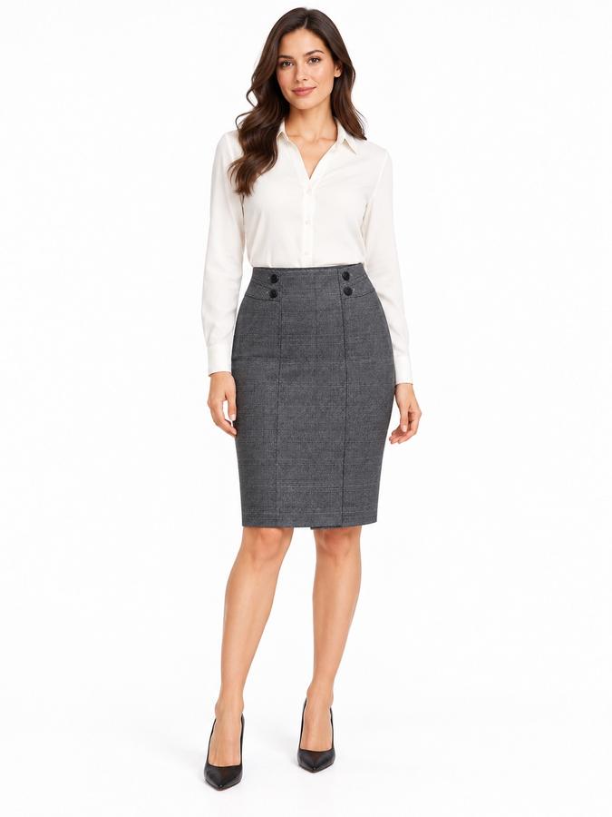 Esprit Collection Women’s Gray Plaid Button-Detail Skirt, photo 2