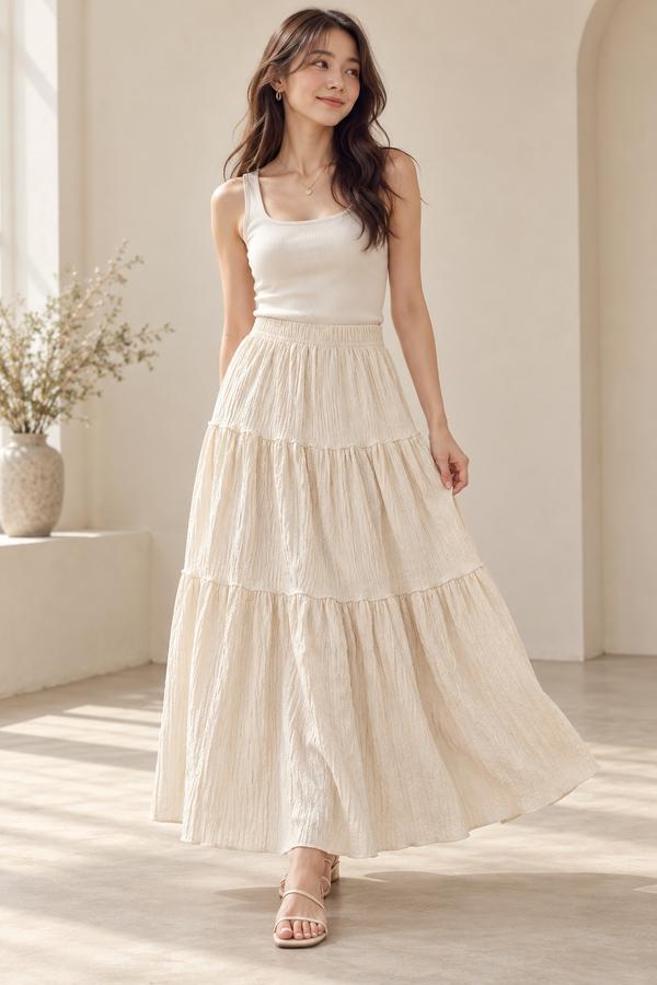 Cream Textured Tiered Maxi Skirt, photo 2