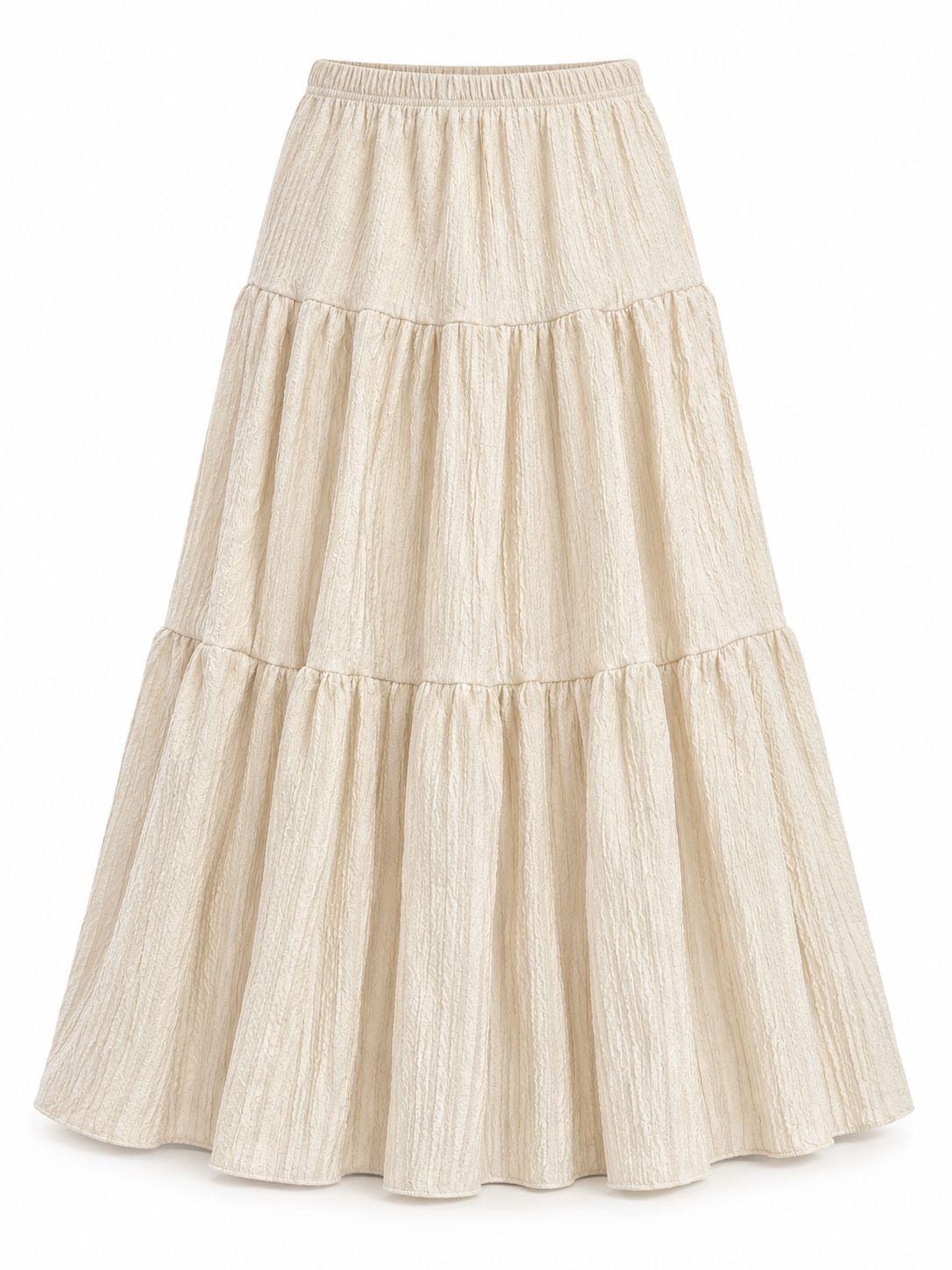Cream Textured Tiered Maxi Skirt