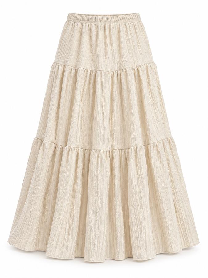 Cream Textured Tiered Maxi Skirt